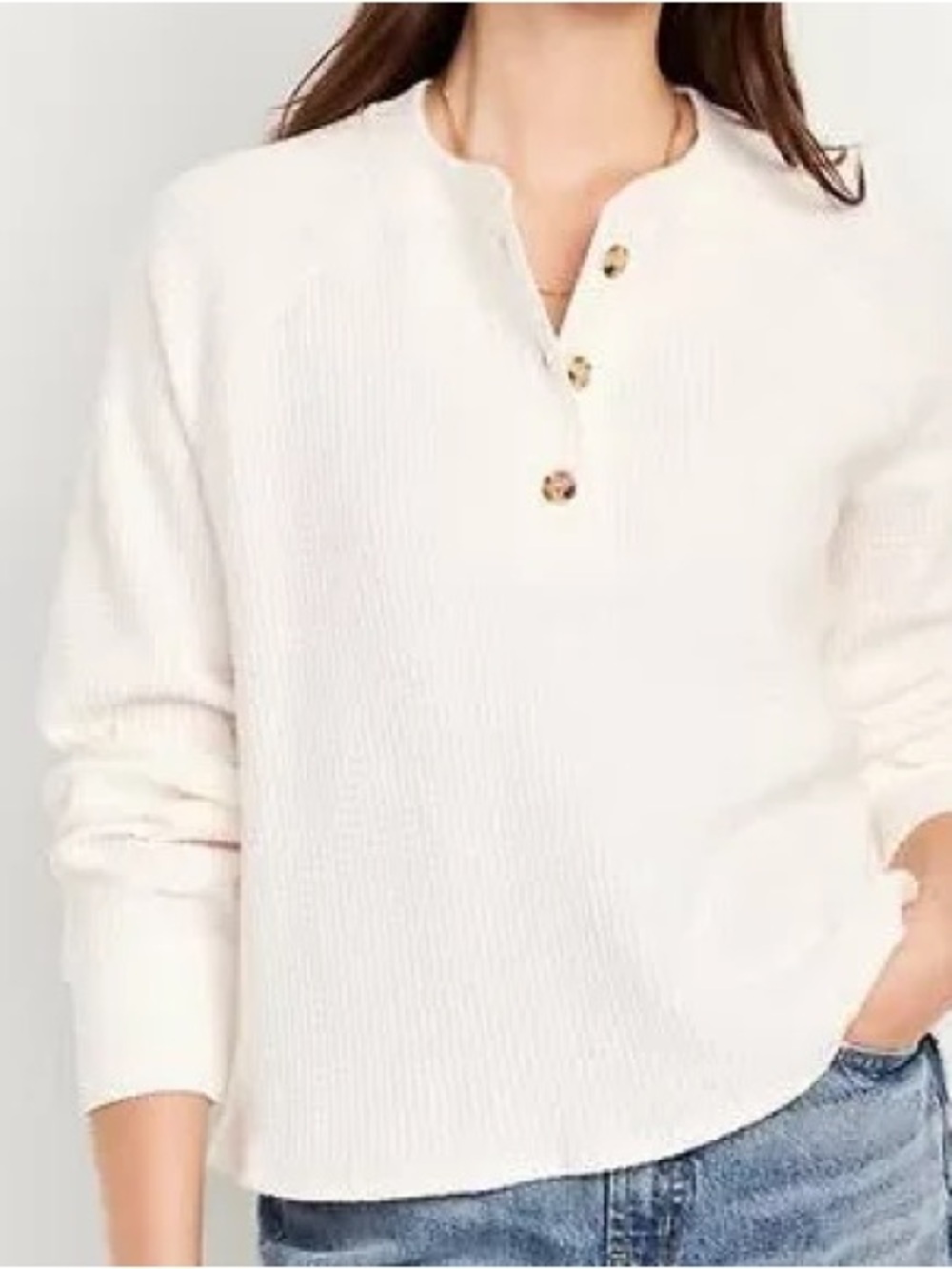 Old Navy Waffle Knit Henley Top White Size Large
